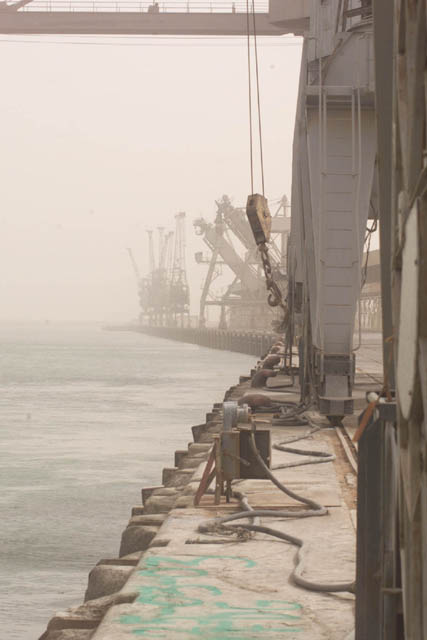 Cranes and cargo quays at Umm Qasr port, Iraq